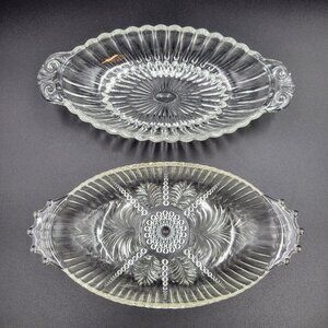Glass Serving Tray Plate Set Of 2 Clear Vintage Charcuterie Serving Oval Read